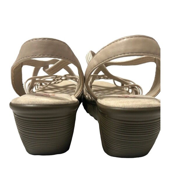 Skechers Memory Foam Multi Gore Sling Back Wedge Strappy Beige Sandals Sz 7.5? - Picture 9 of 16